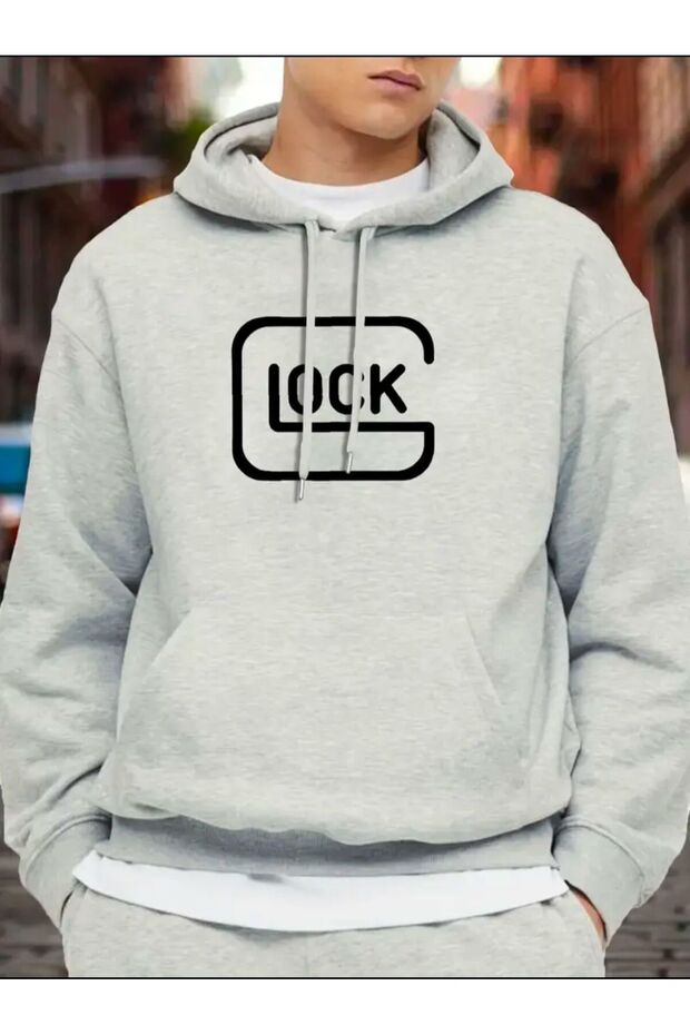 Lock Printed Hooded Pocket Sweatshirt
