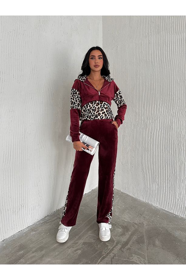 KADIN BOL PAÇA EŞOFMAN TAKIMI LEOPAR DESENLİ KAPÜŞONLU FERMUARLI TREND MODEL - 2