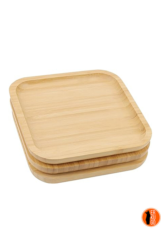 4 Adet Bambu Kare Servis Tabağı, Sunum Seti (25x25 cm) - 5