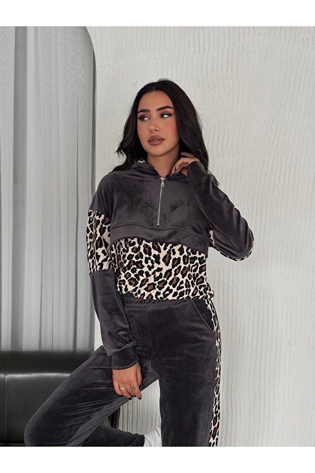 Leopard Patterned Velvet Tracksuit - 6