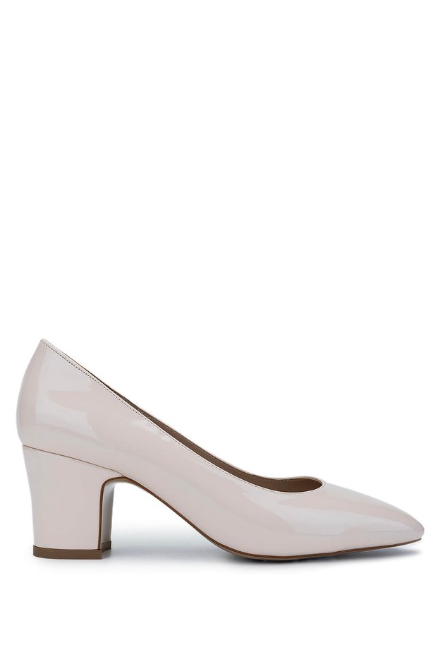 Women's Vegan Beige Patent Leather High Heeled Shoes