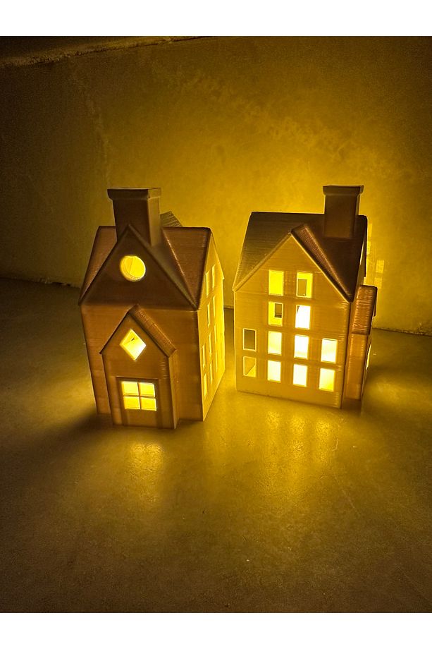 Kış Evleri 2'li Set Dekoratif Noel Evler Tealight Mum, Led Mum Dahil. - 5