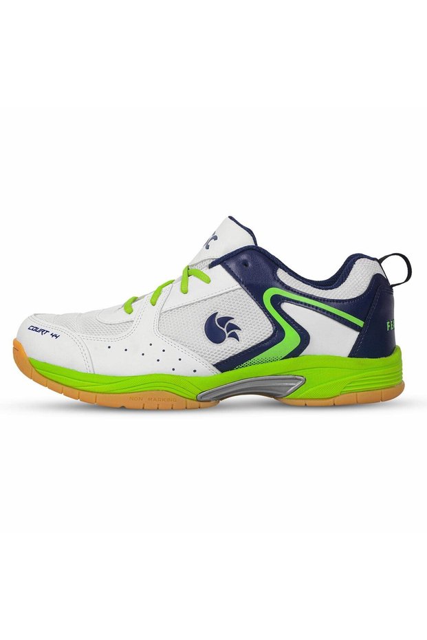 Court 44 Badminton Shoes | White-navy-green | 10 Uk/11 Us/44 Eu | Non-marking Rubber