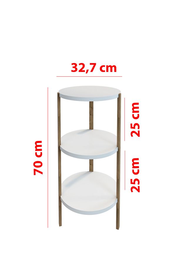 Miray Beyaz 3 Raflı Yuvarlak Ahşap Sehpa / Çok Amaçlı Kullanım / Yüksek Kalite, Şık Tasarım - 8