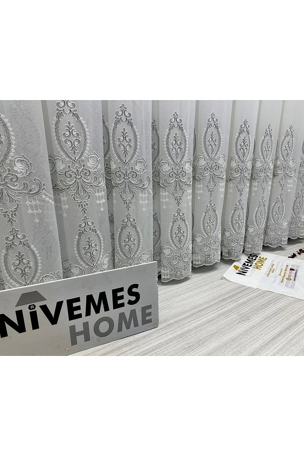 Nivemeshome Montre Gümüş Detaylı 1/3 Sık Pileli Tül Perde Apm - 3