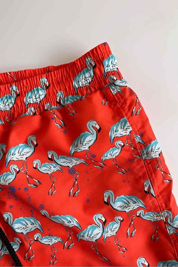 845 Erkek Turuncu Flamingo Desenli Deniz Şortu - 3
