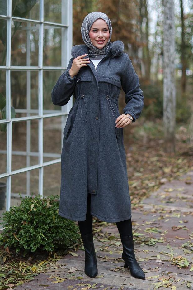 Tunnel Detailed Cashmere Coat Anthracite 1226
