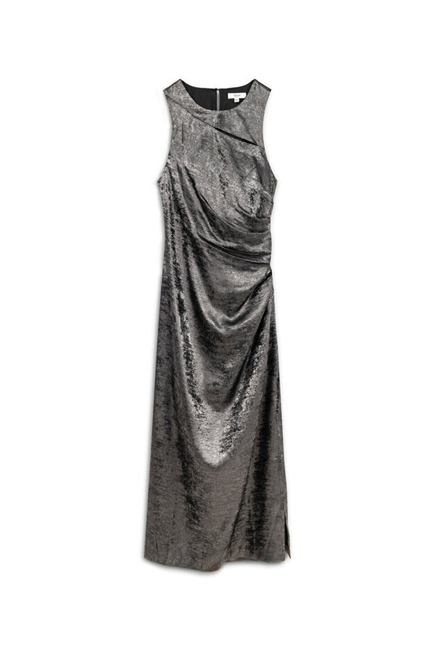 PARLAK DOKULU MİDİ ELBİSE - 3