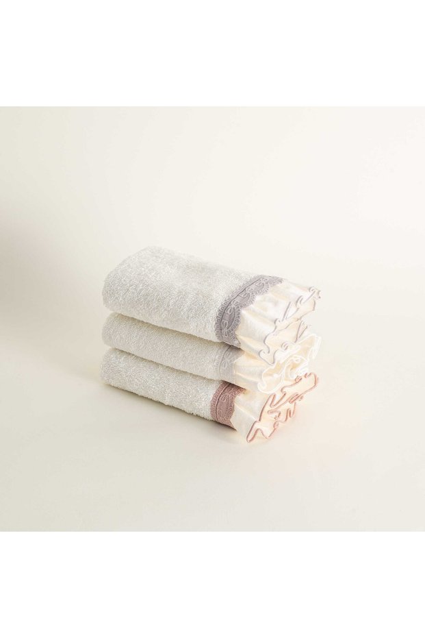 Alessa 3-Pack Drying Towels - 100% Organic Cotton, Lace, Cream-Powder-Gray, 30X50 cm