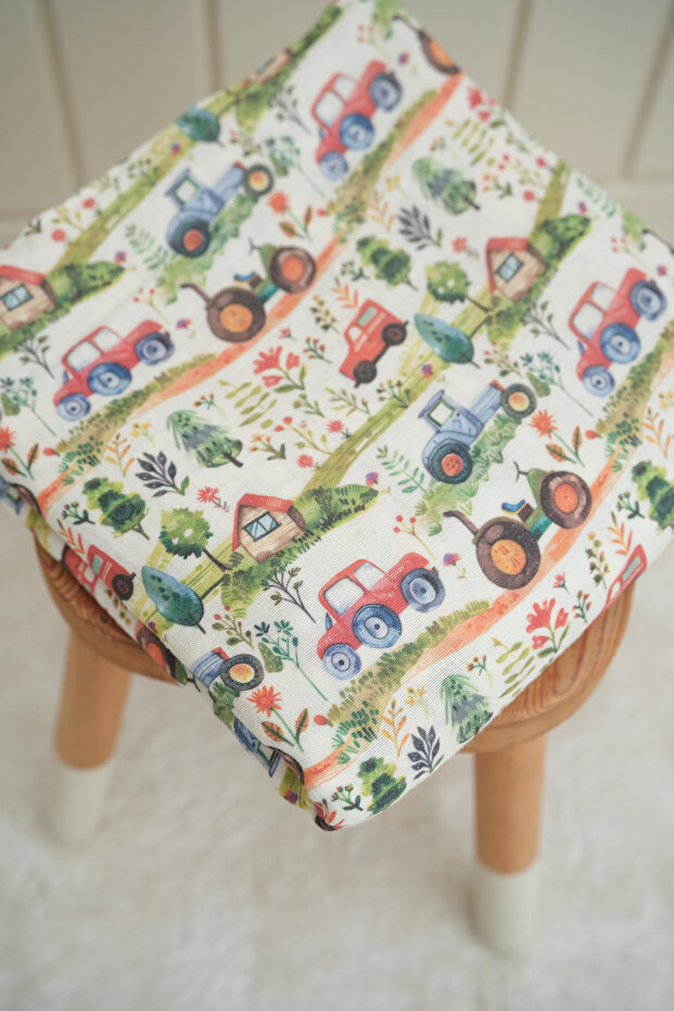 Printed Muslin Fabric | Farm Truck