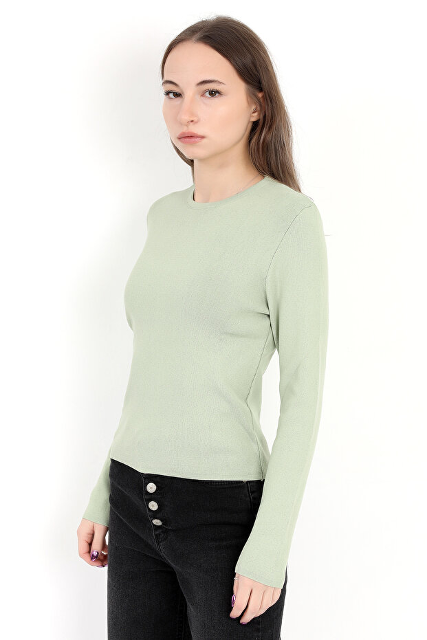 Women's Green 100% Polyamide Stretchy Crew Neck Knitwear Body - 2002