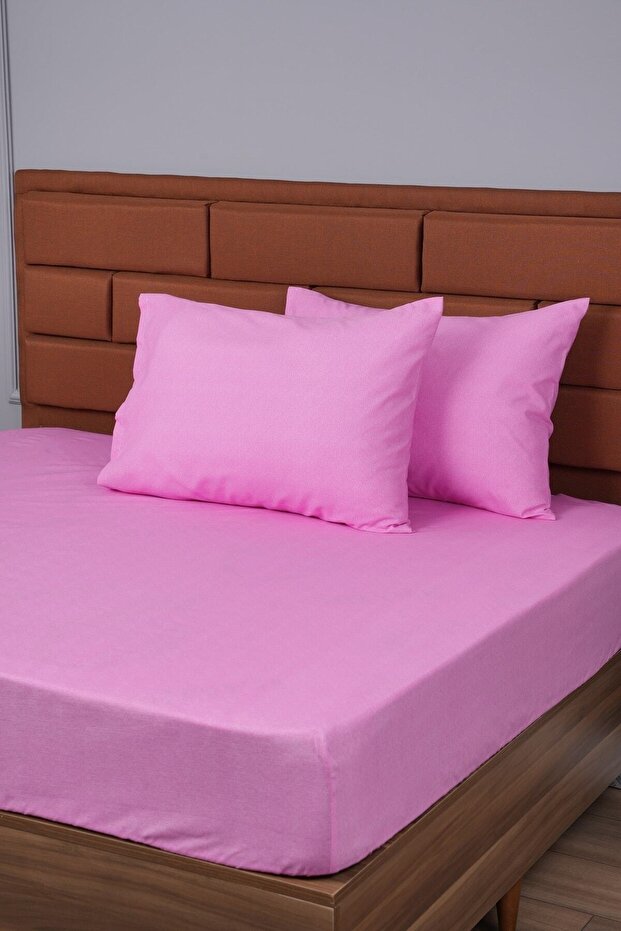 ملاءة مطاطية مزدوجة 2 كيس وسادة هدية 160x200 وردي