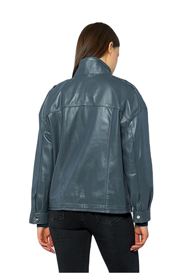 Kadın Hakiki Deri Ceket - Oversize - 2