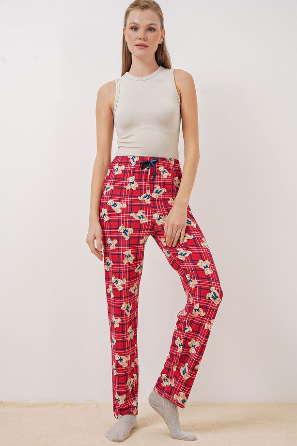 4323 Desenli Pijama Altı - Kırmızı - 3