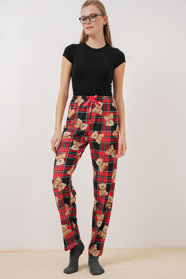 4323 Desenli Pijama Altı - B.Kırmızı - 5