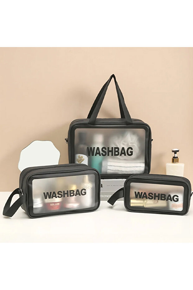 3 Piece Waterproof Premium Quality Travel, Makeup and Cosmetic Bag Black