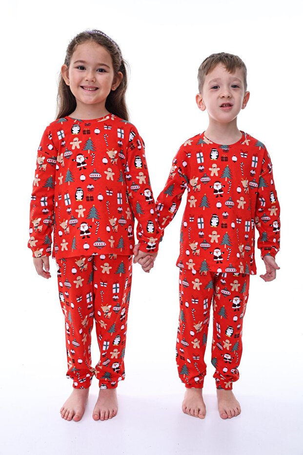🎄 Christmas Themed 100% Cotton Unisex Children's Pajama Set 🎄 Red
