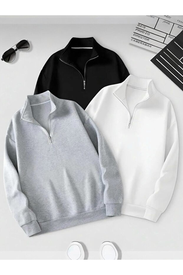 3-Piece Unisex Half Zipper Sweatshirt Set