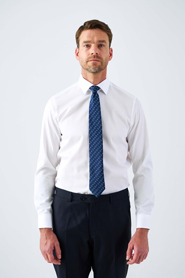 Classic Collar 100% Cotton Comfort Fit White Men's Shirt
