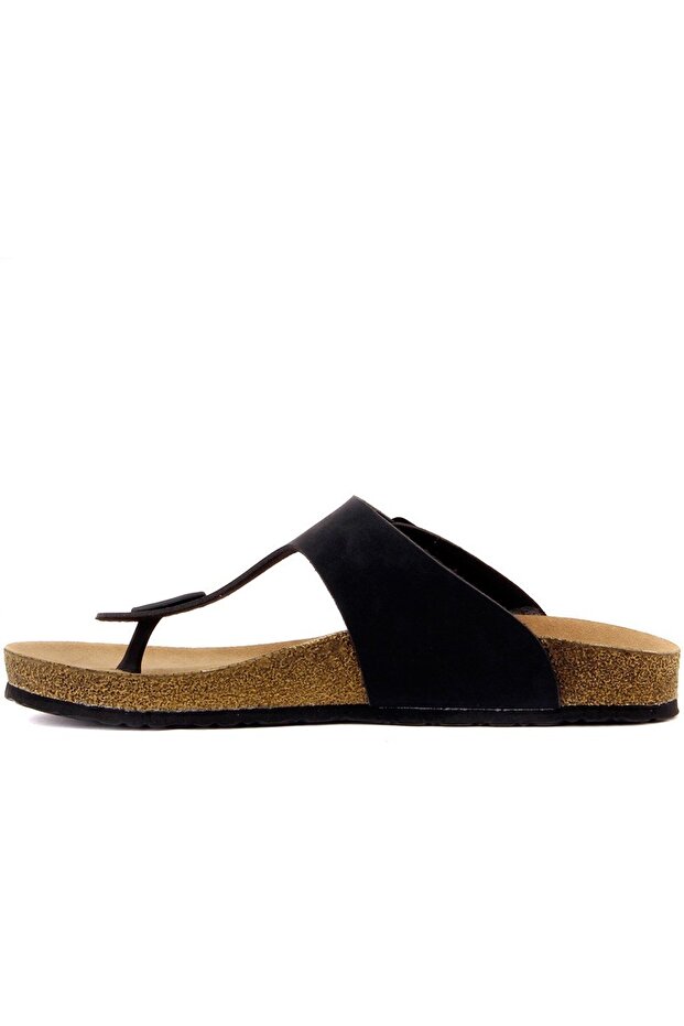 Comfortable Flip Flops Black Nubuck - 3