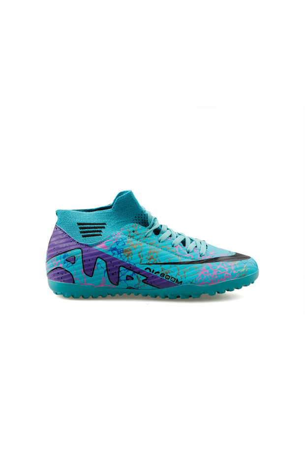 Laliga Children's Turf Football Shoes Fhs-Turquoise-Purple-Patterned Colorful