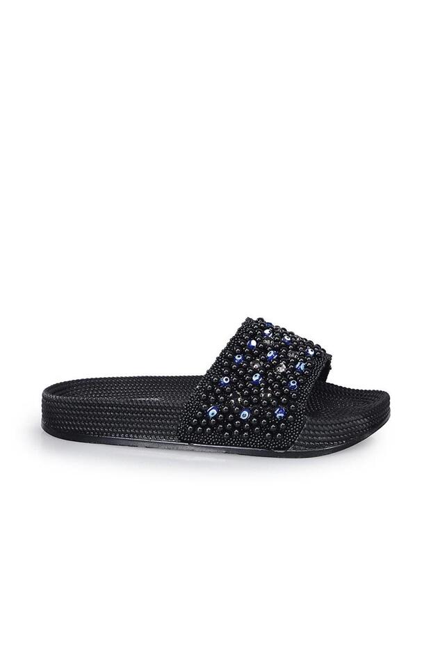 20037 007 Nazar Boncuk Black Comfort Casual Anatomic Slippers