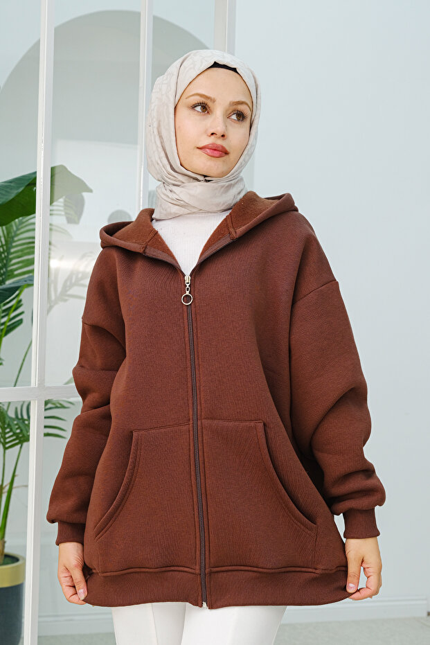 Women's Hooded Oversize Cardigan Brown