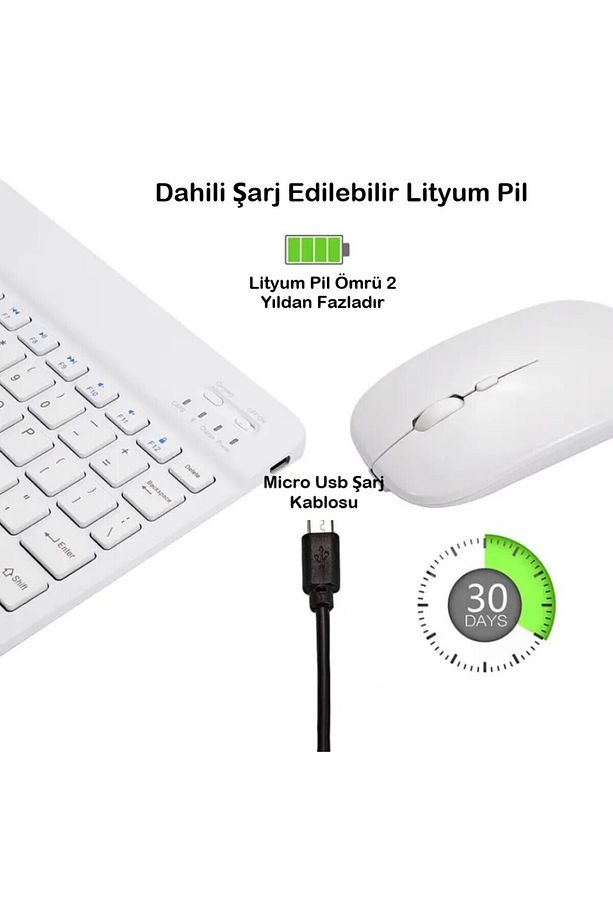 iPad Mini 7. Nesil 8.3" Tablet İçin Uyumlu Slim Şarjlı Türkçe Bluetooth Klavye ve Mouse Seti - 3