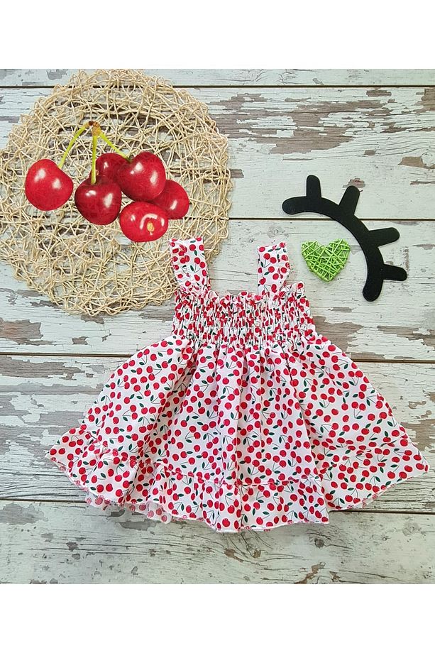 Bayramlık Kirazlı Model Yazlık Bebek Elbisesi - 1