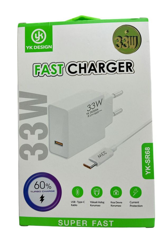 Type-c 33w (WATT) Turbo Hızlı Şarj Cihazı Adaptörü Ve Kablosu (KUTULU SET)  YK-SR68 - 5