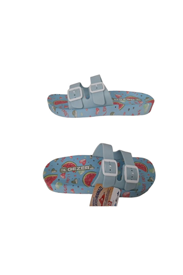 Women's Light Blue Watermelon Patterned Double Buckle Non-Slip Sole Daily Walking Slippers
