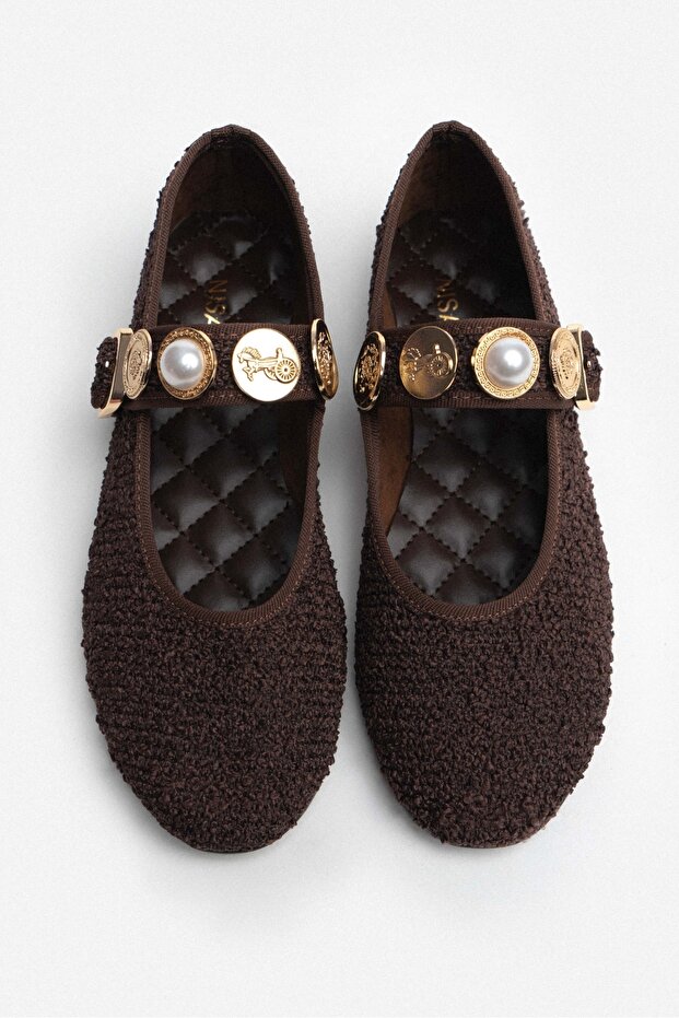 Krakow Ciemnobrązowy Dywan Akcesorium Szczegóły Płaskie Podeszwy Damskie Baleriny - 6