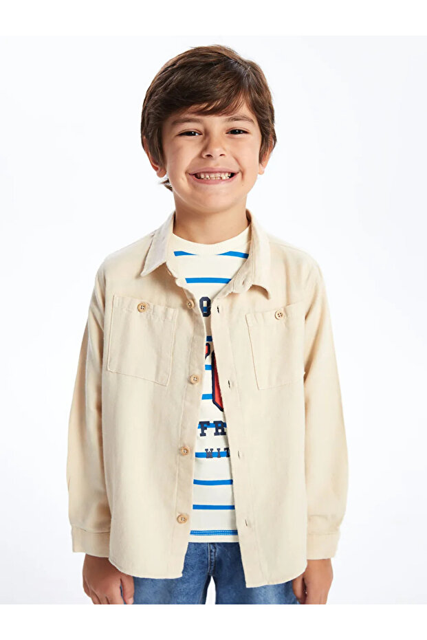 قميص للأولاد أساسي بأكمام طويلة باللون البيج من LCW Kids