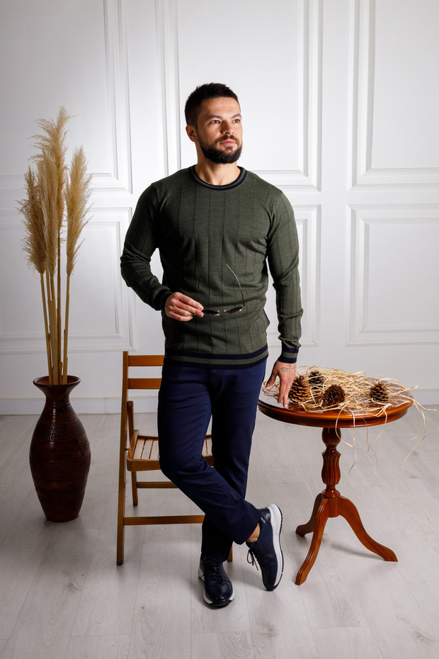 İnterview Sarar 0 Yaka Yün Haki Triko Kazak - 4