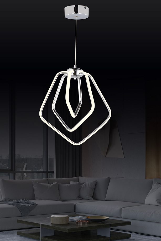 Ld 068 Model Krom 3 Renkli Salon Ve Oturma Odası Için Ideal Alüminyum Avize, 40x70 - 1