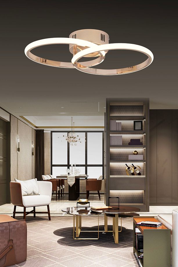 Pl 02 2 Model Gold 3 Renkli Salon Ve Oturma Odası Için Ideal Alüminyum Avize, 45x10 - 2