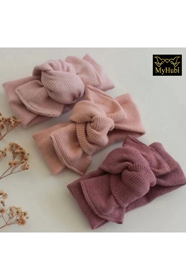 3-Piece Handmade Ribbed Baby Girl Bandana