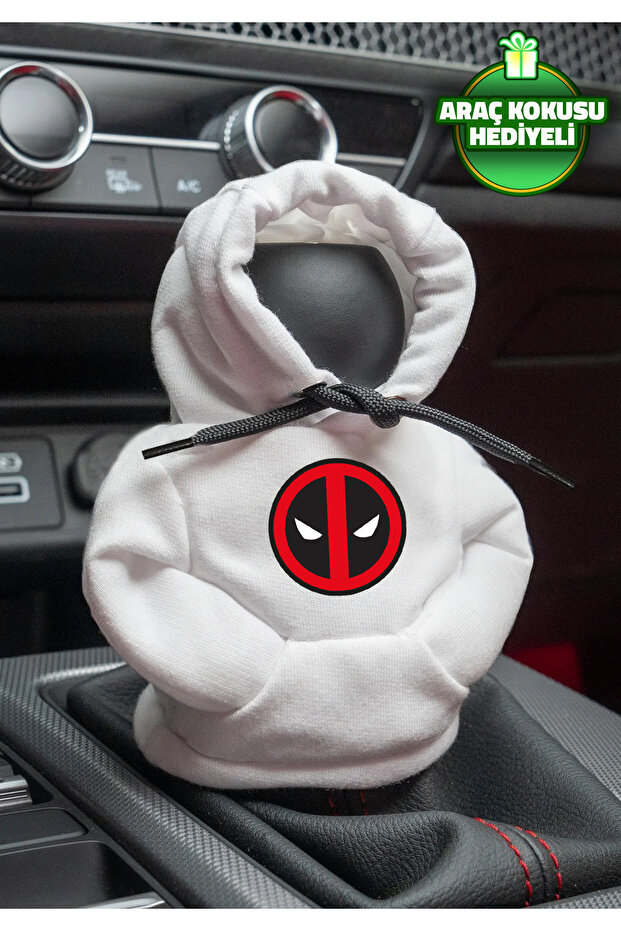 Marvel Deadpool White Gear Shift Hoodie Car Gear Shift Outfit Shifter Fleece Auto Accessory Gear Shift Knob