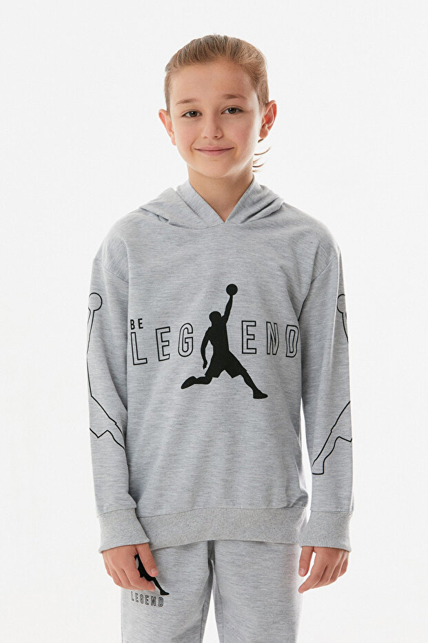 Legend Baskılı Kapüşonlu Jogger Erkek Çocuk Eşofman Takımı - 2