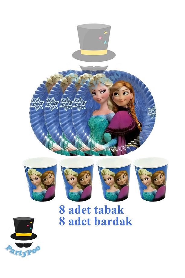 Frozen Elsa 8'li Tabak Bardak Seti Karlar Ülkesi Elsa Kız Çocuk Konsept - 1