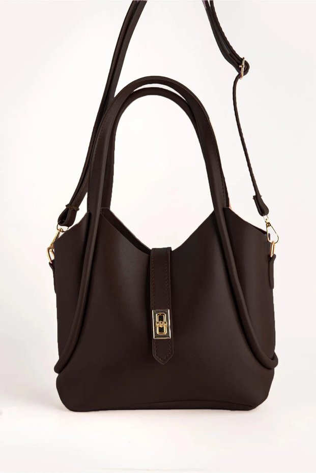 Women's Crossbody Shoulder Bag with Lock Closure Detail and Puppy Design