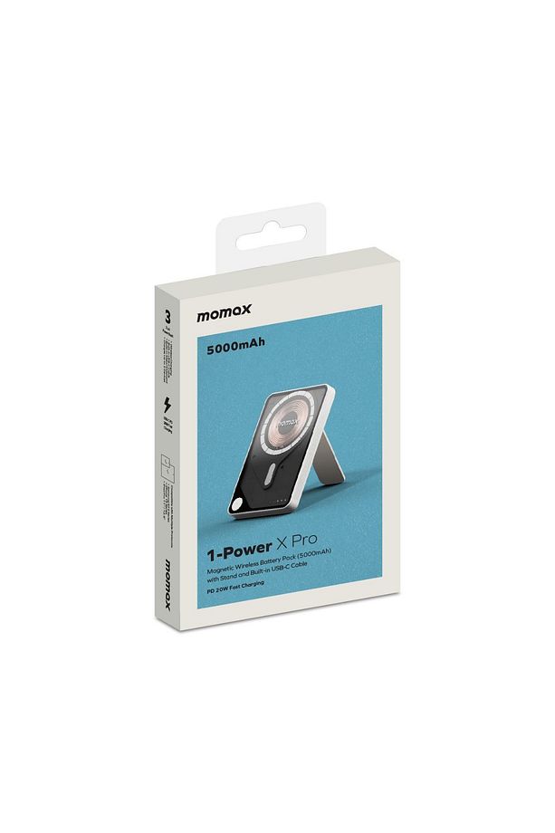 1-Power X Pro Magnetic Wireless Battery Pack (5000mAh) with Stand and Built-in USB-C Cable (White) - 4