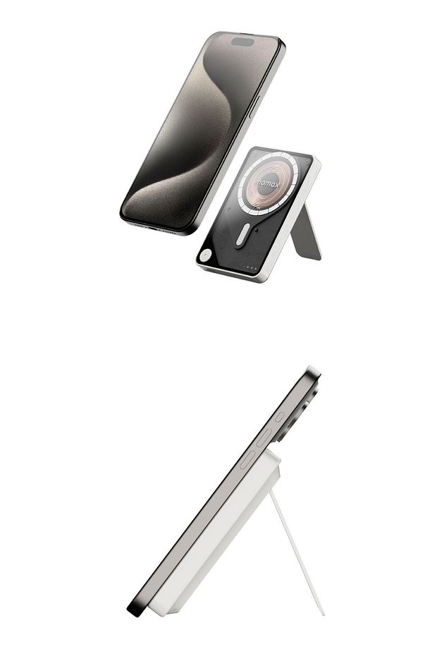 1-Power X Pro Magnetic Wireless Battery Pack (5000mAh) with Stand and Built-in USB-C Cable (White) - 2