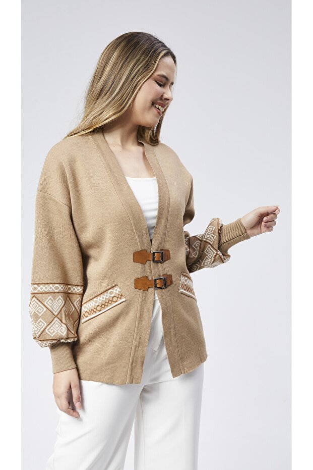 Leather Buckle Patterned Knit Jacket - 2