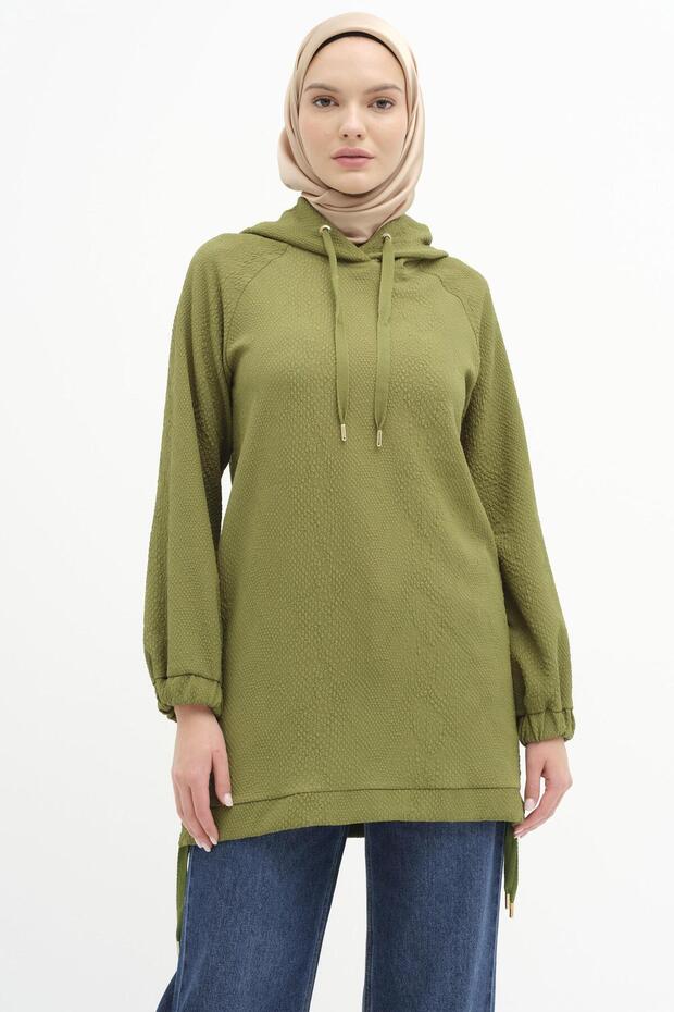 Kapüşonlu Sweat - Olive - 1