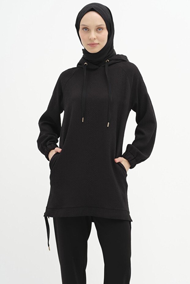 Kapüşonlu Sweat - Siyah - 5