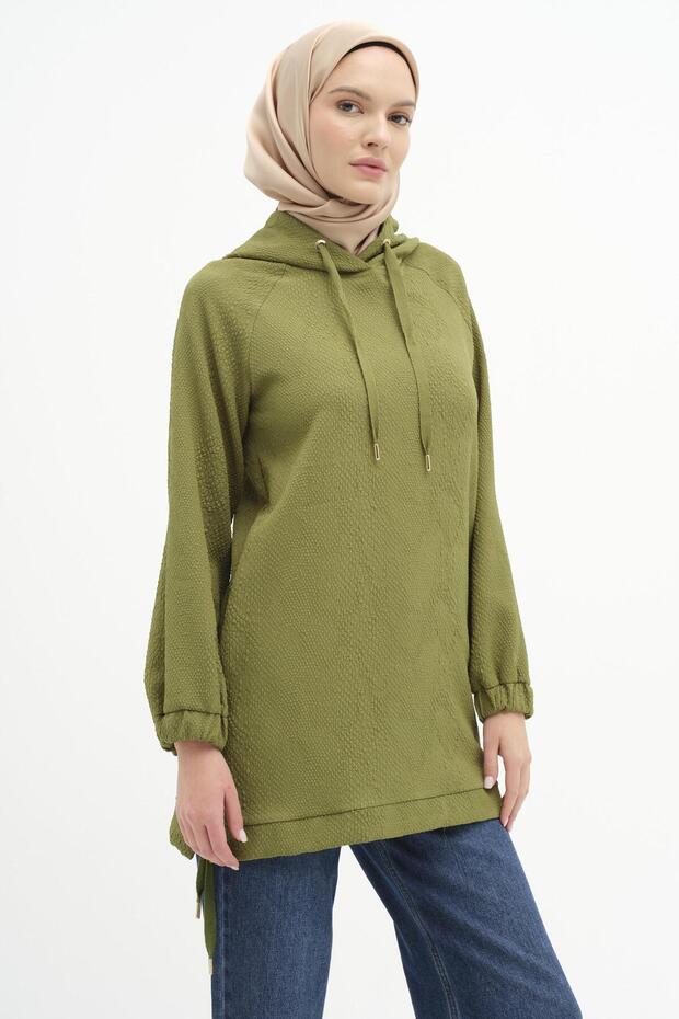 Kapüşonlu Sweat - Olive - 3