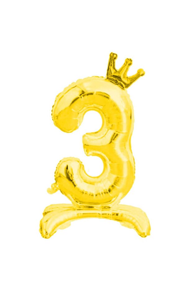 3 Numerals Gold Color Footed and King Crown Foil Balloon 34 Inch 76 cm