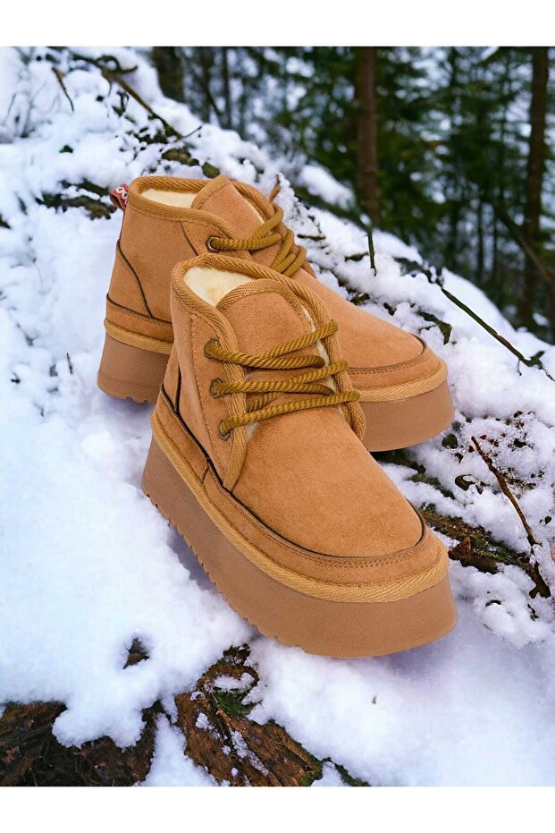 Puffy Guaranteed Thick Sole Furry Inside Lace up Daily Mini Half Children's Boots