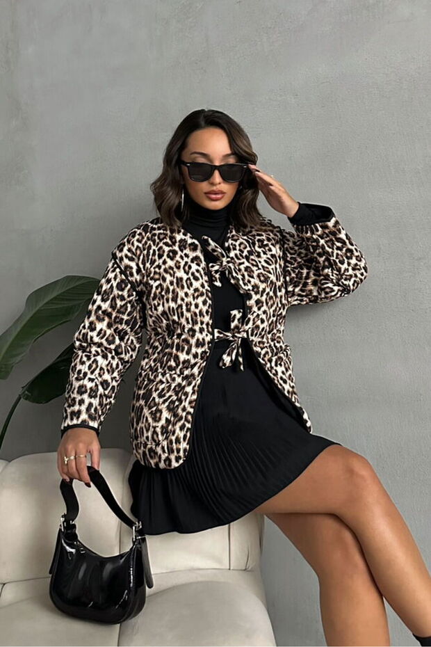 Quilted Front-Tie Jacket - Leopard | F1784